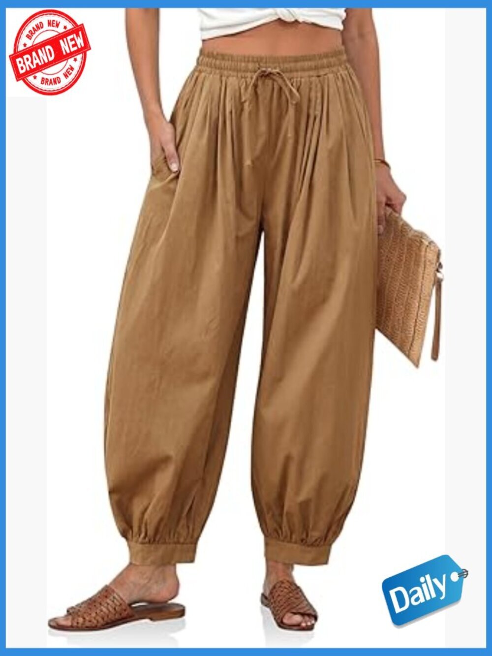 Baggy Pleated Harem Pants High Waisted Wide Leg Cotton Lounge Pants